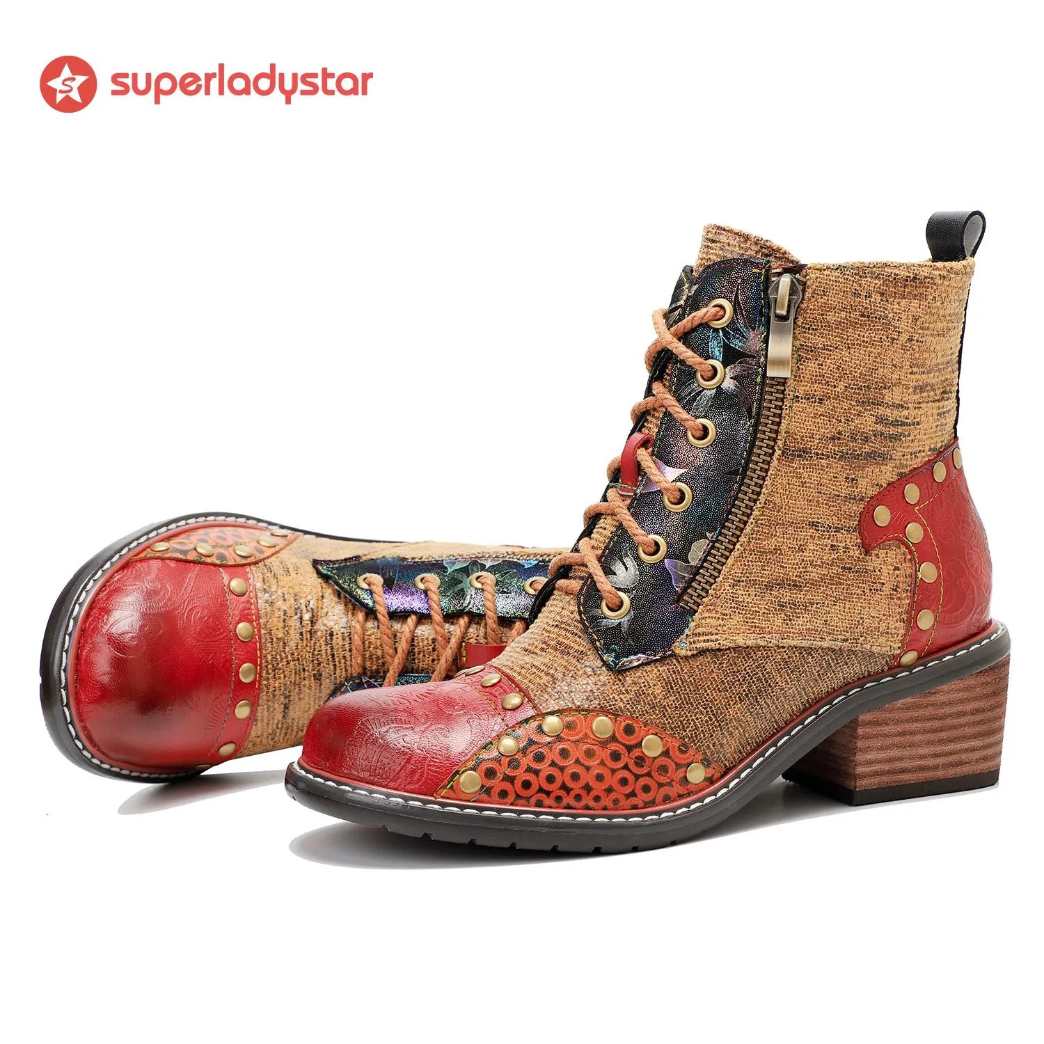 Retro Leather Patchwork Casual Comfort Booties