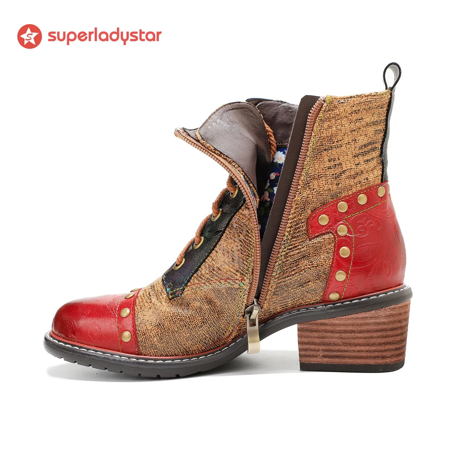 Retro Leather Patchwork Casual Comfort Booties
