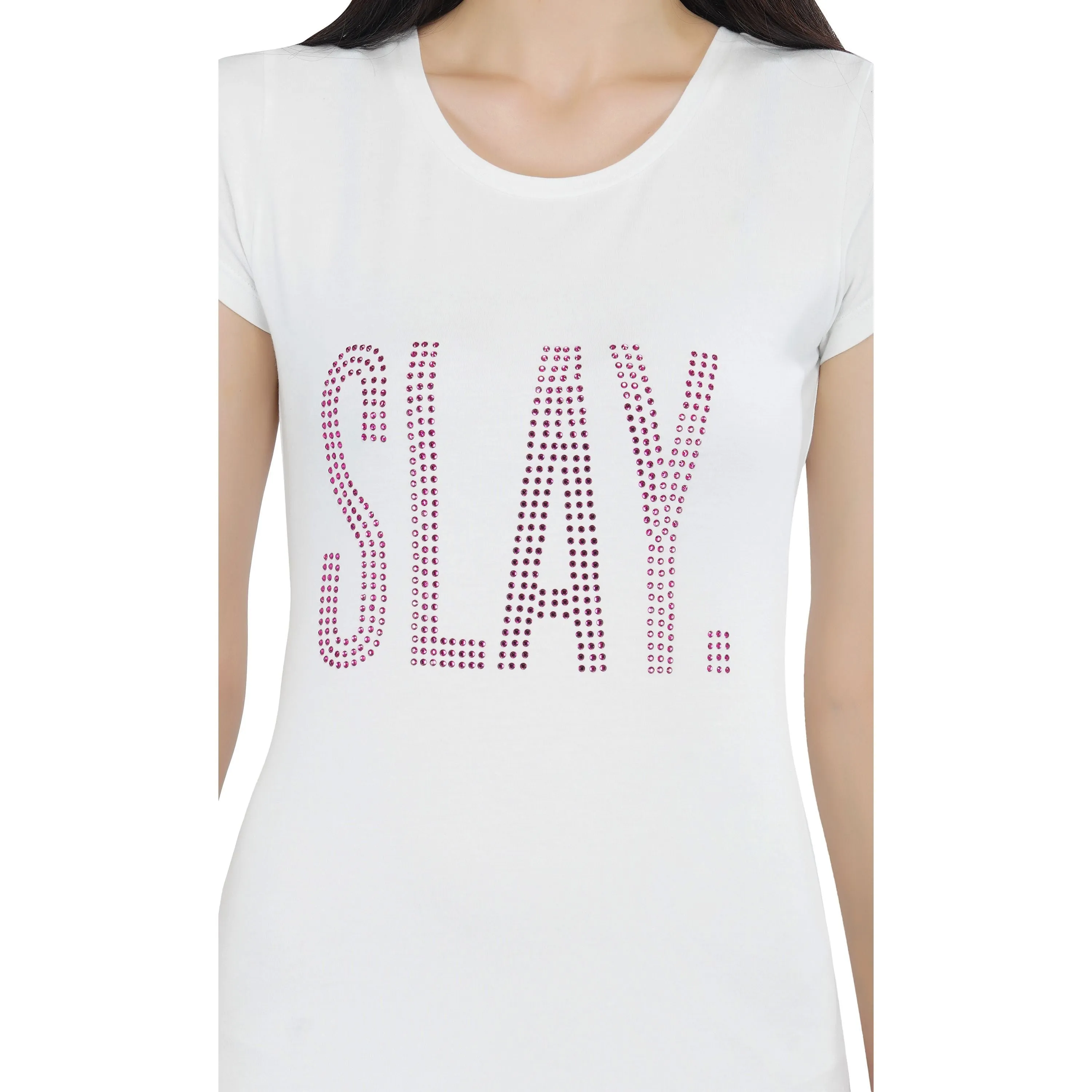 SLAY. Women's Pink Crystal Embellished T-shirt Dress