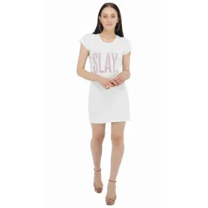 SLAY. Women's Pink Crystal Embellished T-shirt Dress