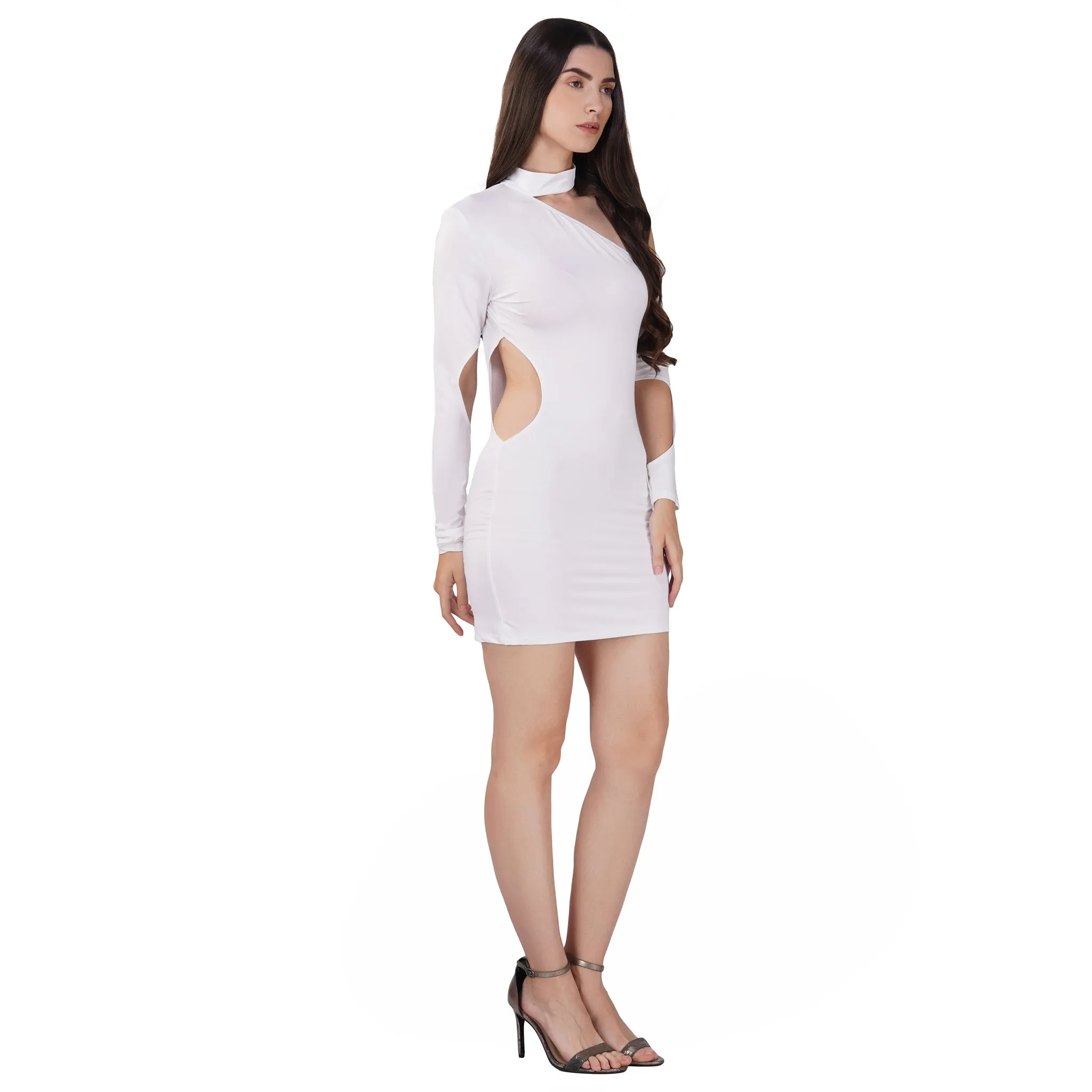 SLAY. Women's White Asymmetric Cutout Dress