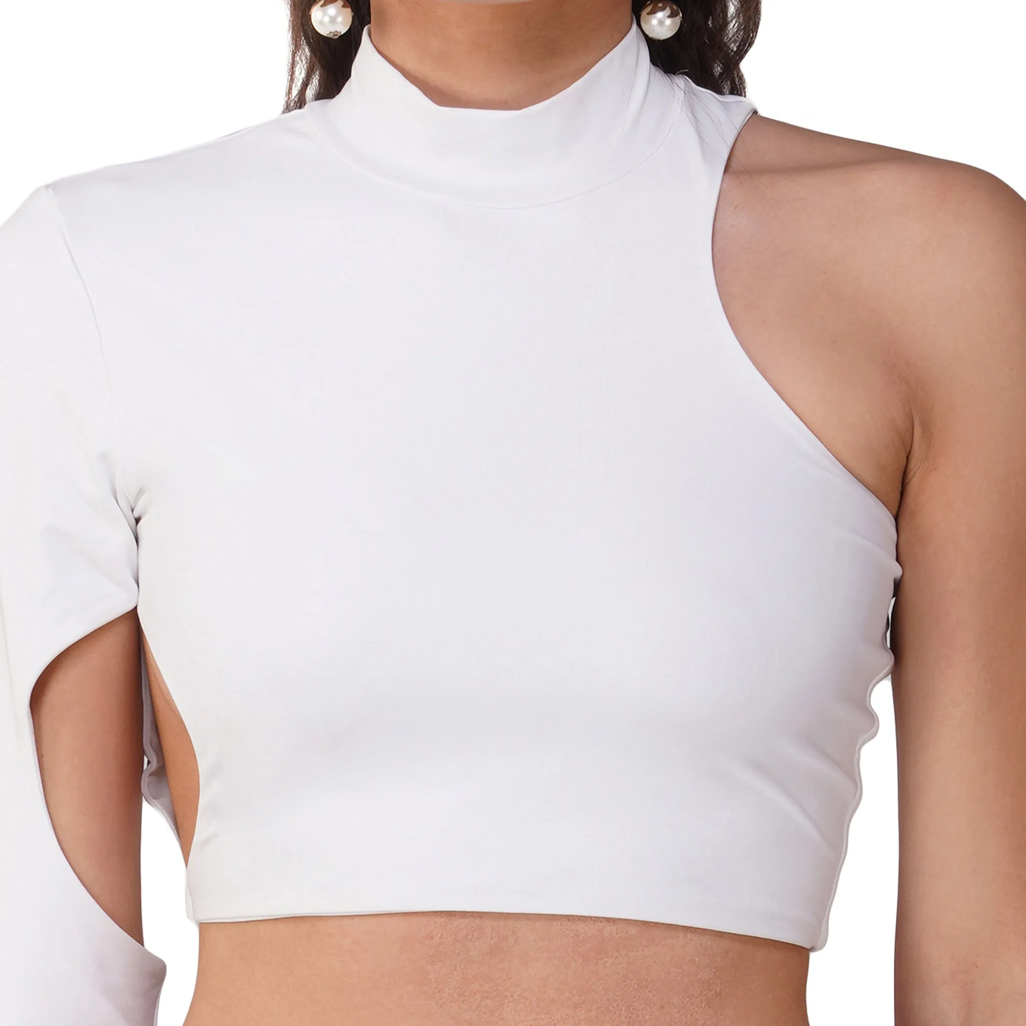 SLAY. Women's White Asymmetric Cutout Top & Skirt Co ord Set