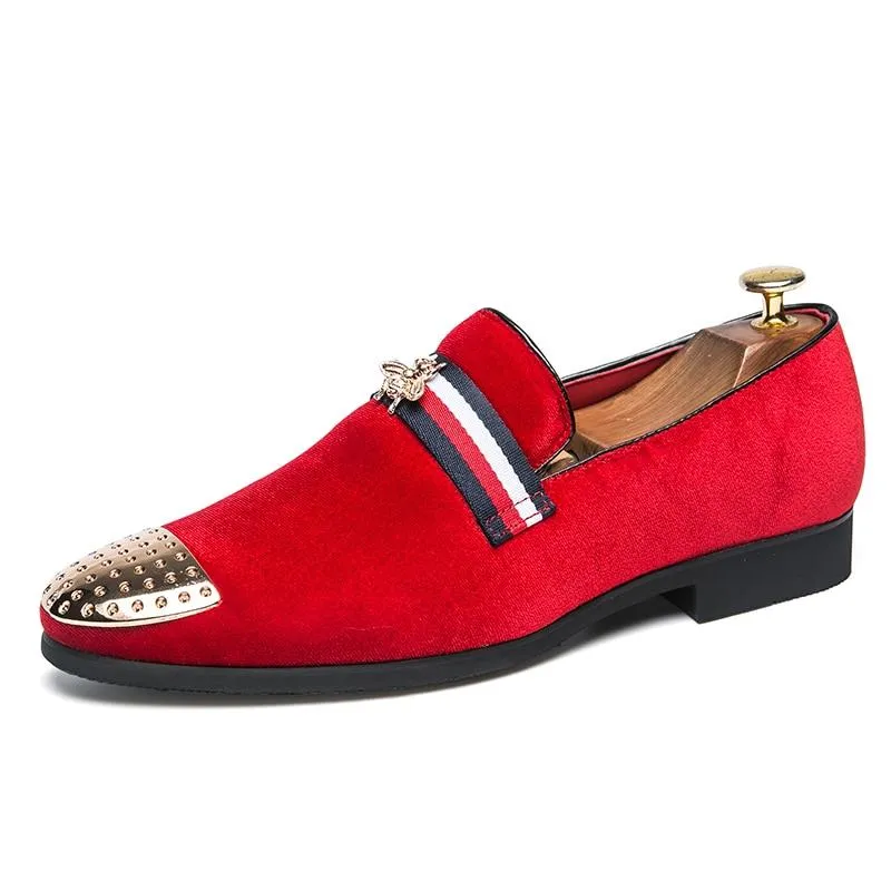 Stylish Pointed Toe Velvet Rivets Slip On Men's Loafers Shoes