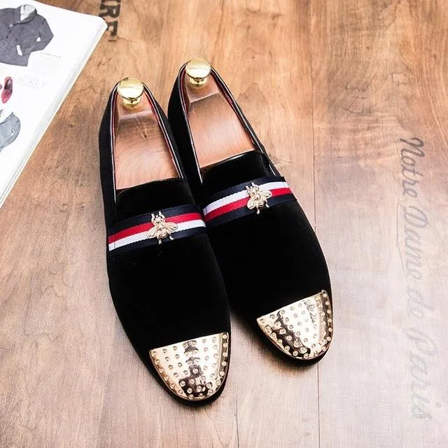 Stylish Pointed Toe Velvet Rivets Slip On Men's Loafers Shoes