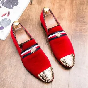 Stylish Pointed Toe Velvet Rivets Slip On Men's Loafers Shoes