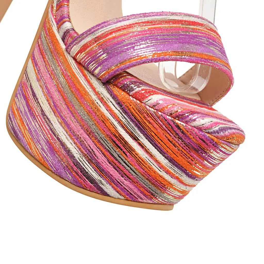 Summer Color Block Platform Chunky Heel Sandals