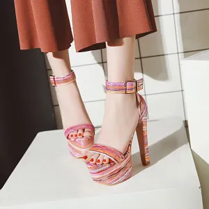 Summer Color Block Platform Chunky Heel Sandals