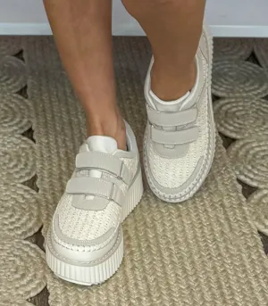 Sweet Cream Crotchet Velcro Platform Sneaker