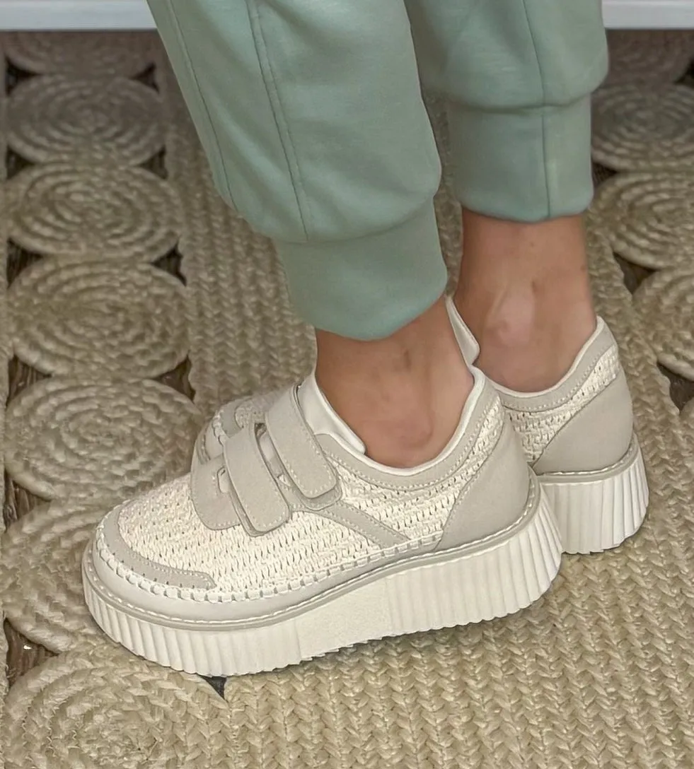 Sweet Cream Crotchet Velcro Platform Sneaker