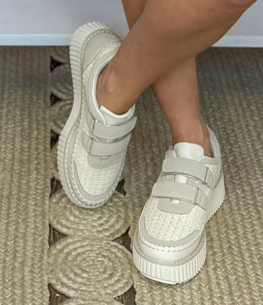 Sweet Cream Crotchet Velcro Platform Sneaker