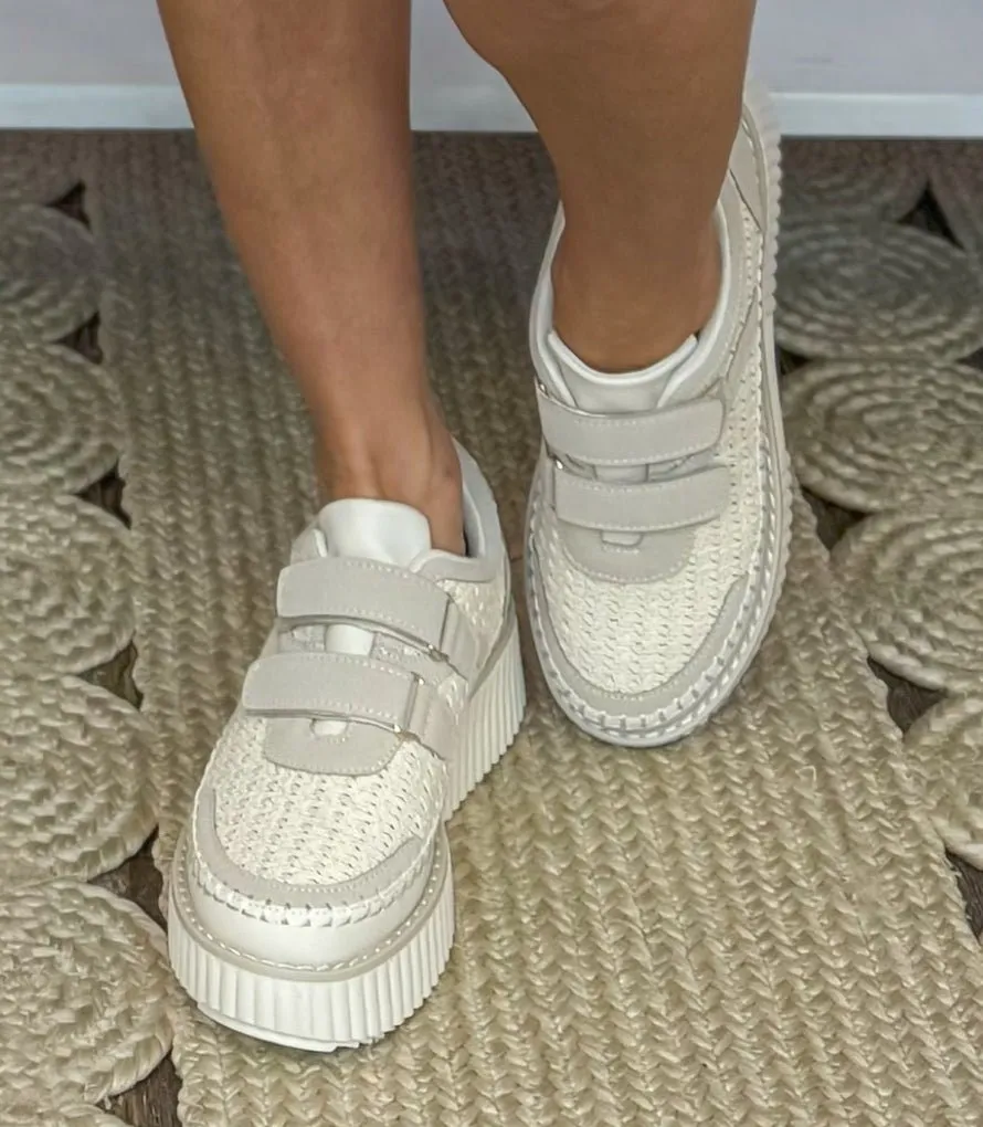 Sweet Cream Crotchet Velcro Platform Sneaker