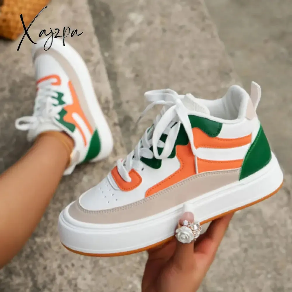 Xajzpa - White Green Casual Patchwork Frenulum Round Comfortable Out Door Shoes