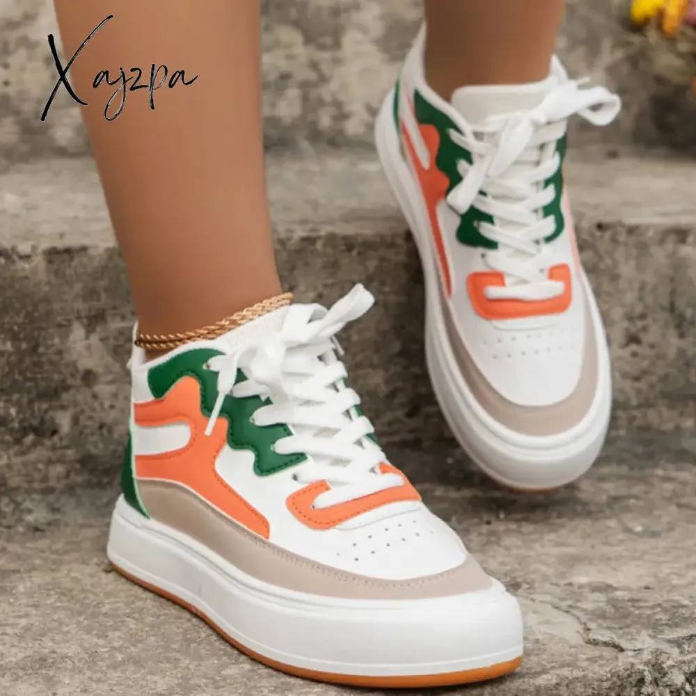 Xajzpa - White Green Casual Patchwork Frenulum Round Comfortable Out Door Shoes