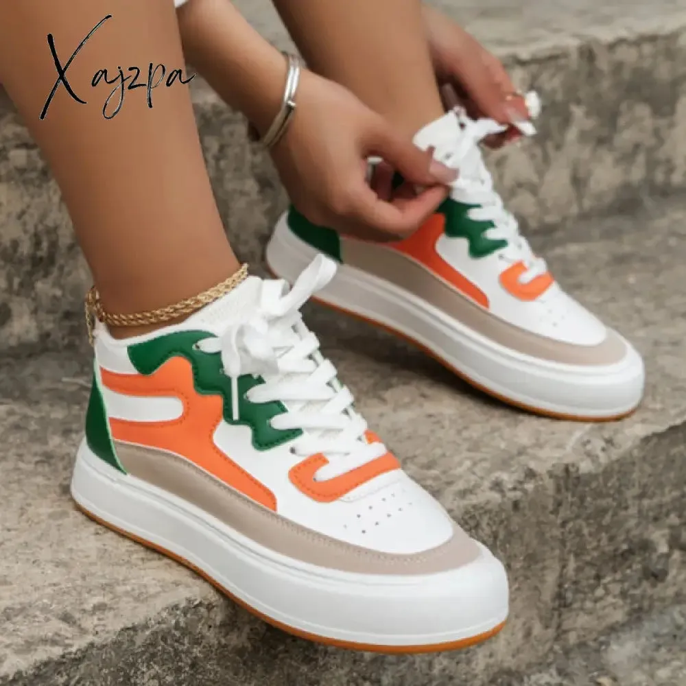 Xajzpa - White Green Casual Patchwork Frenulum Round Comfortable Out Door Shoes