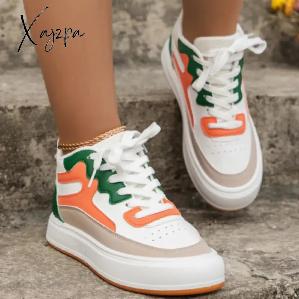Xajzpa - White Green Casual Patchwork Frenulum Round Comfortable Out Door Shoes